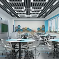 Science and technology culture classroom atmosphere creative multimedia computer classroom table and chair modeling wall 3d model