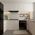 Modern Kitchen Interior With White Cabinets Black Appliances Countertop And Range Hood