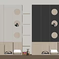 Light And Dark Gray Cabinet Units With Circular Holes Arched Openings Pet Beds And Toys