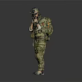 Tactical Game and Movie Character in Camouflage Uniform Holding Rifle with Helmet