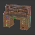Classic Wooden Desk With Multiple Drawers And Open Shelf Storage Compartments