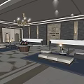 Elegant Hotel Lobby Interior Featuring Piano Chandelier Large Windows Sofa Seats And Circular Platform