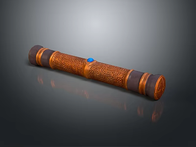 Ornate Brown Decorative Scroll With Intricate Carved Patterns Central Blue Gemstone And Dark Ends 3d model