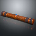 Ornate Brown Decorative Scroll With Intricate Carved Patterns Central Blue Gemstone And Dark Ends