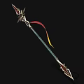 Ornate Spear with Red Gold Star Shaped Accents Colorful Ribbon and Green Shaft Design