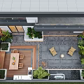 Modern Courtyard Garden With Water Fountain Wooden Deck Outdoor Dining Table And Lounge Chairs