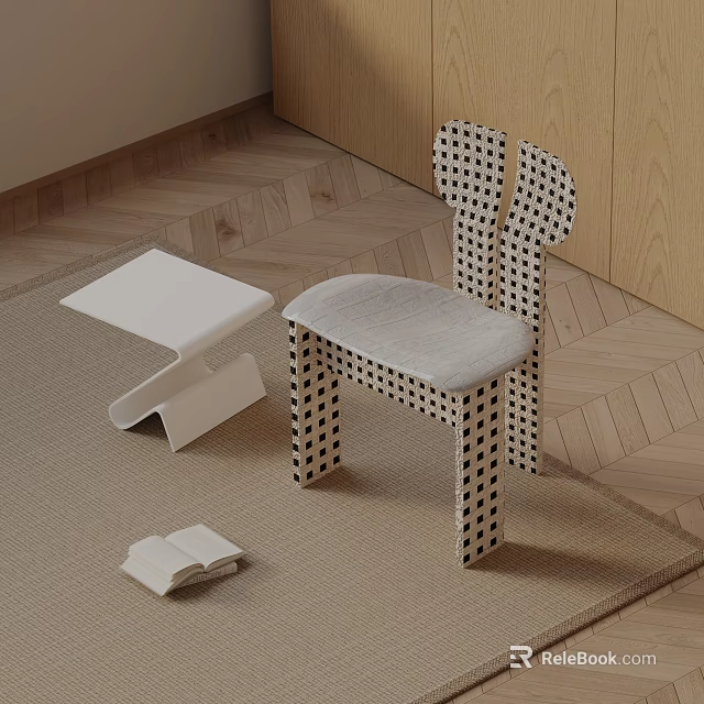 Modern Polka Dot Dining Chair With Light Gray Upholstered Seat Wooden Floor And Side Table 3d model 