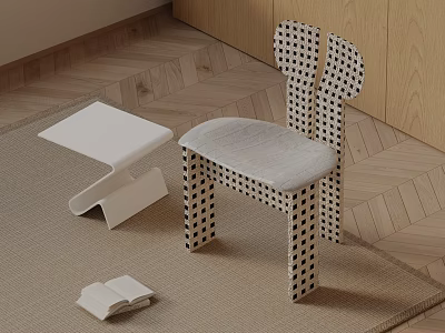 Modern Polka Dot Dining Chair With Light Gray Upholstered Seat Wooden Floor And Side Table 3d model
