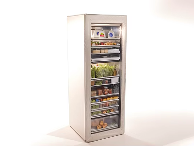 Stainless Steel Glass Door Refrigerator With Organized Shelves For Fresh Fruits Vegetables And Drinks 3d model