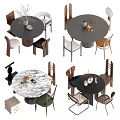 Modern Dining Table Set With Various Chairs And Decorative Marble Top 3d model
