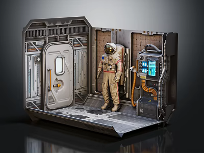 Smart Machine In Space Capsule With Astronaut Control Console And Hatch Door 3d model