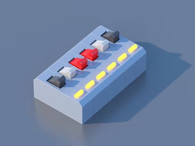 Light Blue Household Control Device With Black White Red Buttons And Yellow Indicator Lights 3d model