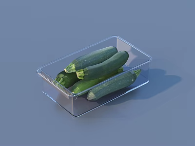 Transparent Plastic Kitchen Storage Container Holding Fresh Green Zucchini Vegetables 3d model