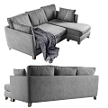 Gray L Shaped Sectional Sofa With Soft Upholstery And Cozy Blanket For Living Room