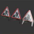 Triangular Road Construction Warning Signs With Worker Graphics And Reflective Base