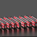 Red And Silver Train Models Neatly Arranged In A Row Display Collection 3d model