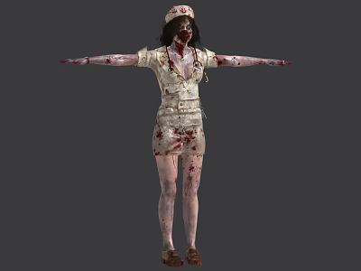 Zombie Nurse Character In Bloody Uniform With Scary Horror Theme And Gory Details 3d model