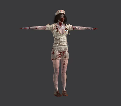 Zombie Nurse Character In Bloody Uniform With Scary Horror Theme And Gory Details 3d model