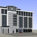 Modern Office Building With Glass Facade Decorative Elements And Entrance Greenery