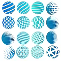 Unique Blue Spherical Wall Decor With Stripes Checks Dots And Geometric Patterns On Wall 3d model