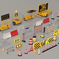 Traffic Safety Equipment With Construction Vehicles Barriers Cones And Warning Signs