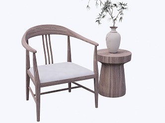 New Chinese Dining Chair Single Chair Tea Chair Tea Table 3d model