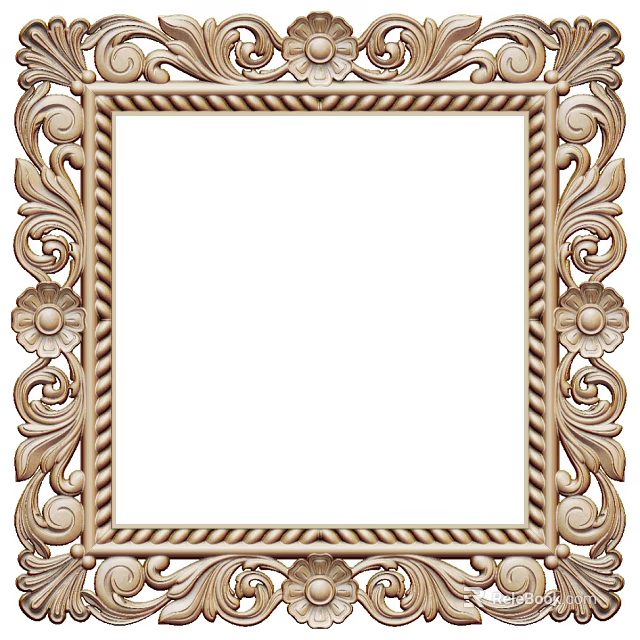 Ornate Vintage Style Photo Frame With Intricate Rope Pattern And Floral Carvings 3d model 