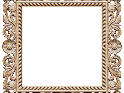 Ornate Vintage Style Photo Frame With Intricate Rope Pattern And Floral Carvings 3d model