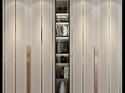 Elegant Modern Bookshelf Interior Design With Layered Books Decorative Items And Gold Accent Lighting 3d model