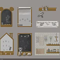 Playful Kids Wall Decorations With Alphabet Boards Chalkboards Shelves Notes And Pegboard 3d model