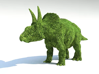 Creative Green Bush Sculpture Shaped As Triceratops Dinosaur In Garden 3d model