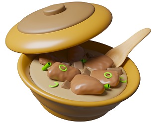 Meat bone tea small casserole gourmet buns noodles sushi dumplings hamburger cartoon style food 3d model