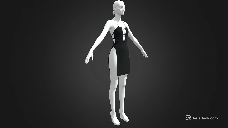 Black Sleeveless Dress With Cut Out Design On White Mannequin 3d model 