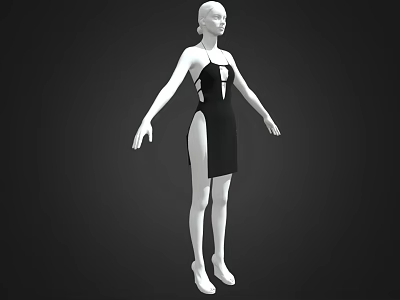 Black Sleeveless Dress With Cut Out Design On White Mannequin 3d model