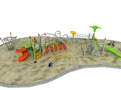 Colorful Playground Equipment With Slides Swings Climbing Frames And Sandpit Area 3d model