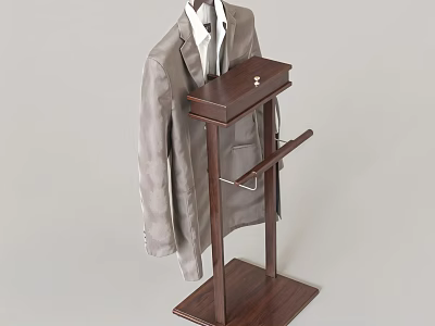 Modern Wooden Coat Rack With Hanging Gray Suit And Storage Shelf 3d model