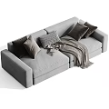 Cozy Gray Sectional Sofa with Plush Pillows and Soft Throw Blanket 3d model