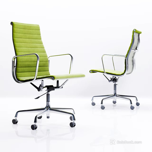 Modern Green Office Chair With Metal Frame Padded Backrest And Rolling Wheels 3d model 