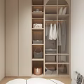 Modern Minimalist Bedroom Interior With Gray Bedding Glass Door Wardrobe And Dressing Table
