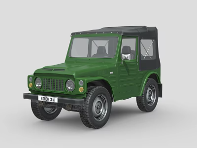 Classic Green Off Road Car With Black Soft Top Roof And Round Headlights 3d model