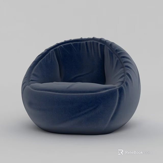 Navy Blue Velvet Single Sofa in Comfortable Bean Bag Style Design 3d model 