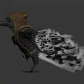 Raven in Brown Leather Armor with Spread Wings on White Background