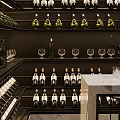 Modern Wine Cellar Interior With Shelves Bottles Glasses Marble Bar Stools 3d model