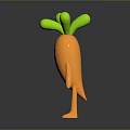 Cute Anthropomorphic Cartoon Carrot With Green Leaves Orange Body Arms And Legs