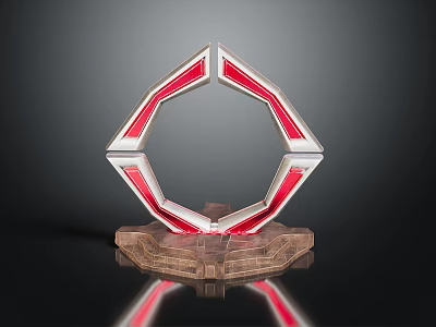 Geometric Decorative Ornament With Red And Silver Frame On Wooden Base 3d model