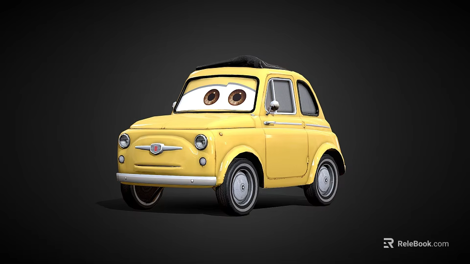 Small Yellow Car With Big Eyes In Cartoon Animated Style And Cute Look 3d model 