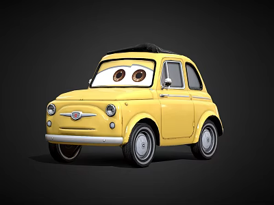 Small Yellow Car With Big Eyes In Cartoon Animated Style And Cute Look 3d model