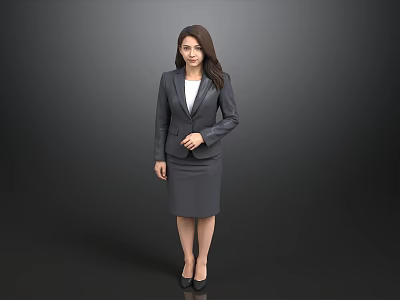 Professional Woman In Gray Business Suit Standing Against Dark Background 3d model