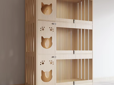 Wooden Multi Tiered Garden Decorative Structure With Cat Face And Paw Prints 3d model