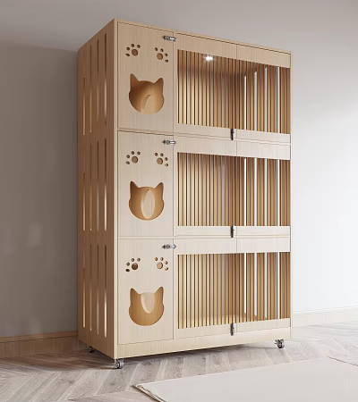 Wooden Multi Tiered Garden Decorative Structure With Cat Face And Paw Prints 3d model